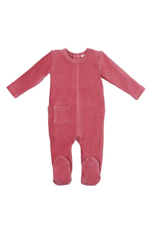 Maniere Babies' Manière Rib Velour Cotton Blend Footie In Pink