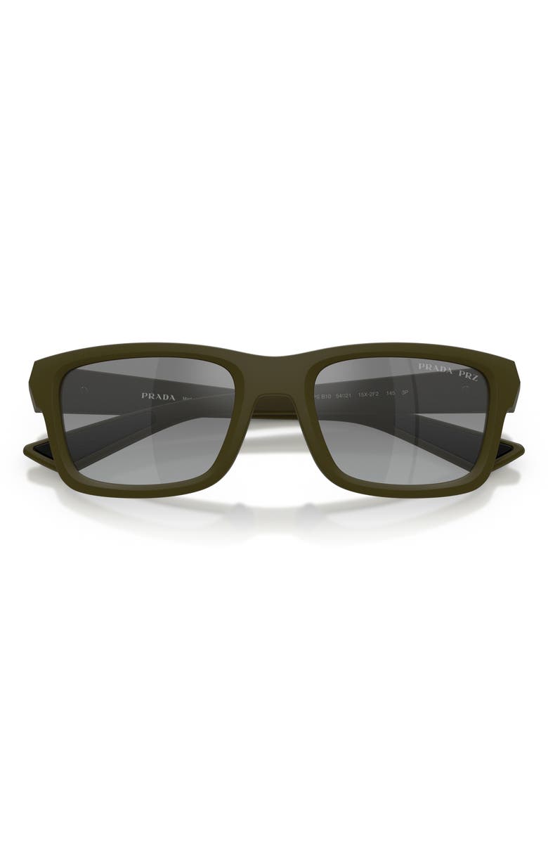 Prada Linea Rossa 54mm Polarized Gradient Irregular Sunglasses, Alternate, color, Matte Green / Grey Silver