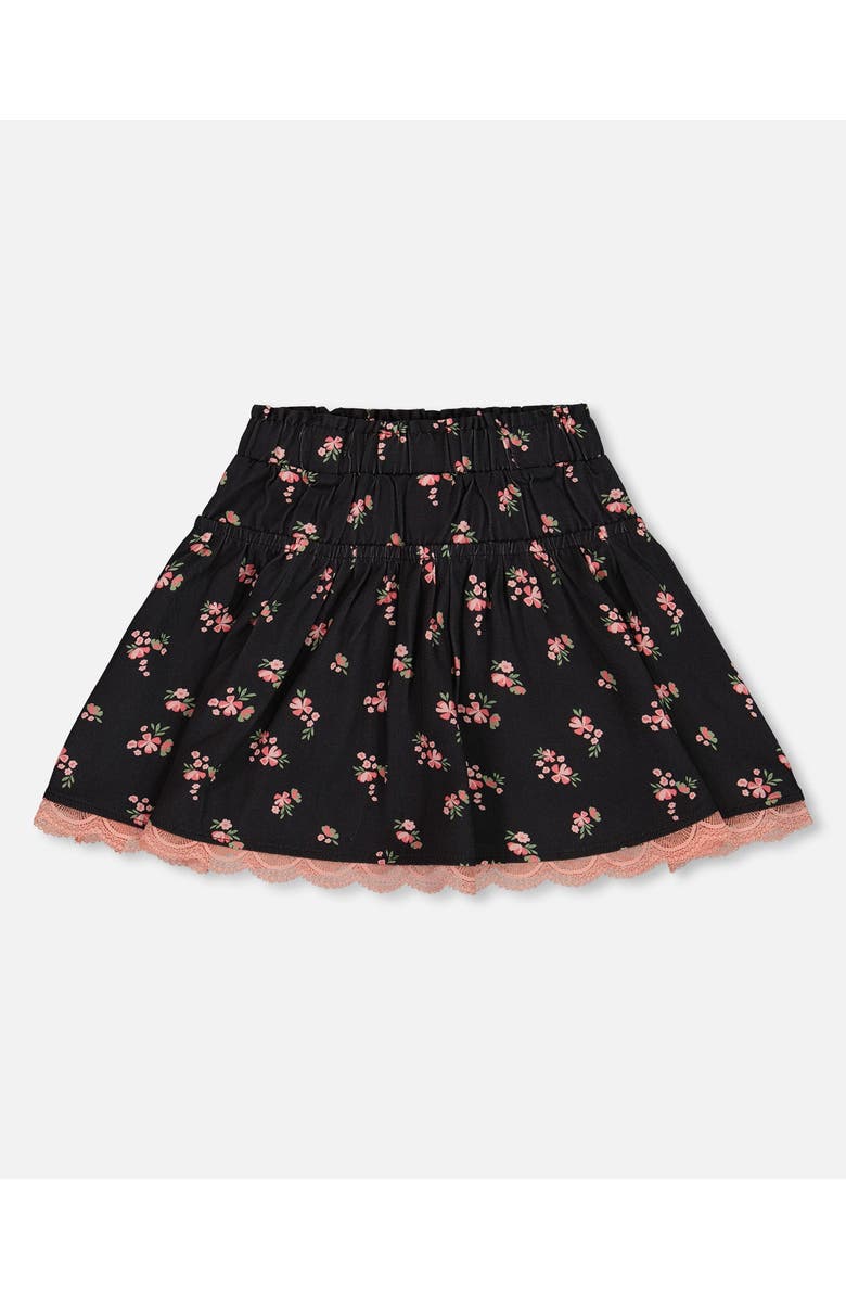 Deux par Deux Little Girl's Printed Flowers Flare Viscose Skirt Black, Alternate, color, 