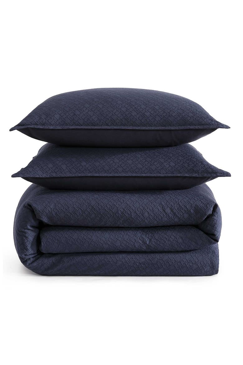 Monogram Matelassé Comforter & Pillow Shams Set, Main, color, NAVY