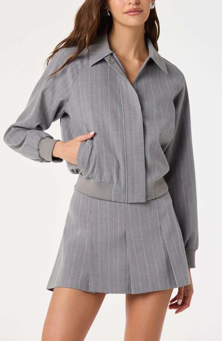 ASTR the Label Pinstripe Flight Jacket, Alternate, color, Grey Stripe