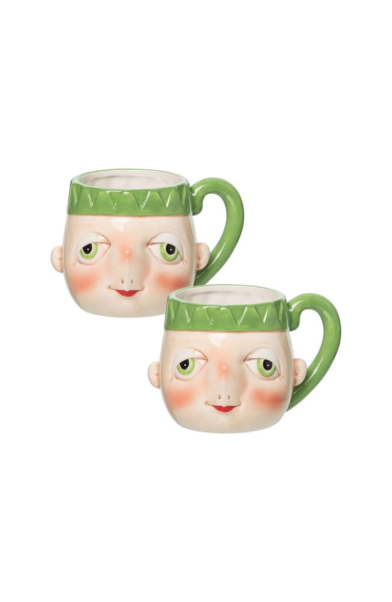 Gallerie II Bartholomew Elf Mug Set of 2 Gathered Traditions Joe Spencer Figure 30 oz, Main, color, Green