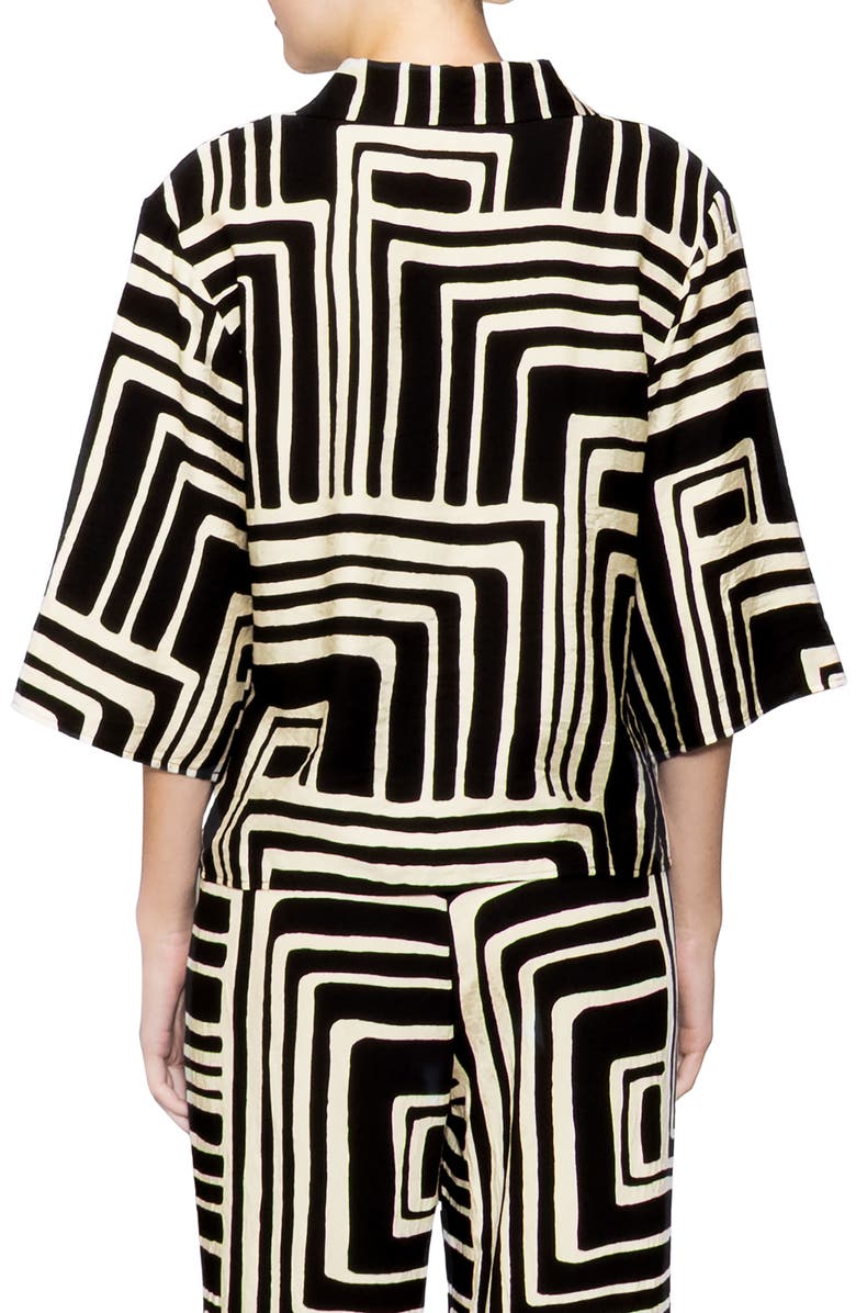 MELLODAY Print Three-Quarter Sleeve Woven Top, Alternate, color, Black Ivory