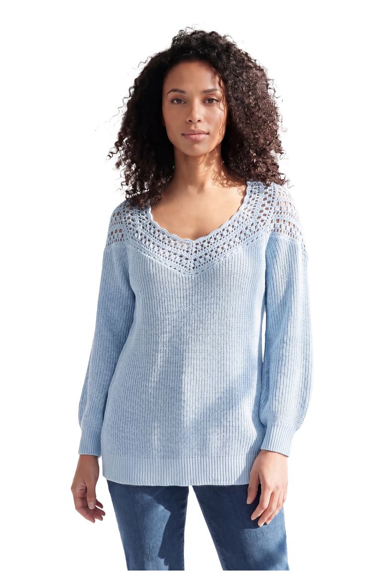 Plus Size Crochet Pullover Sweater With Sweetheart Neckline, Main, color, PALE BLUE