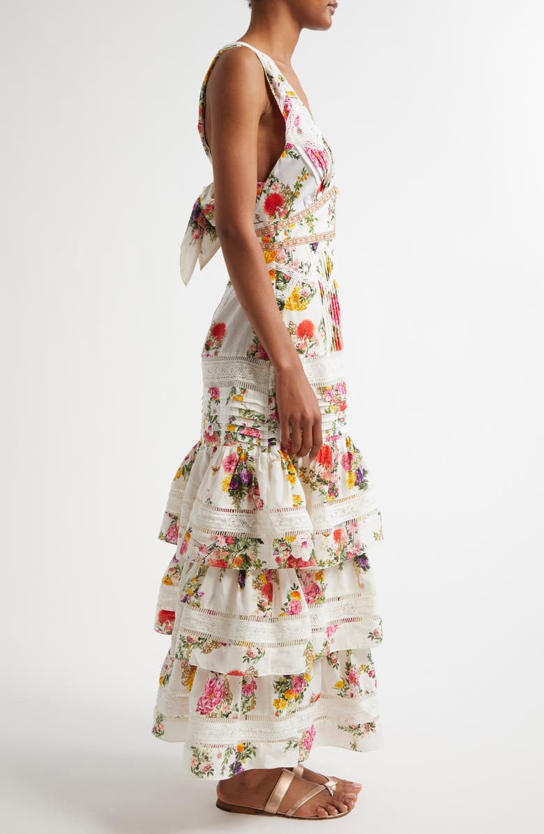 Egyptian Rose Print Tiered Ruffle Cotton & Silk Maxi Dress
