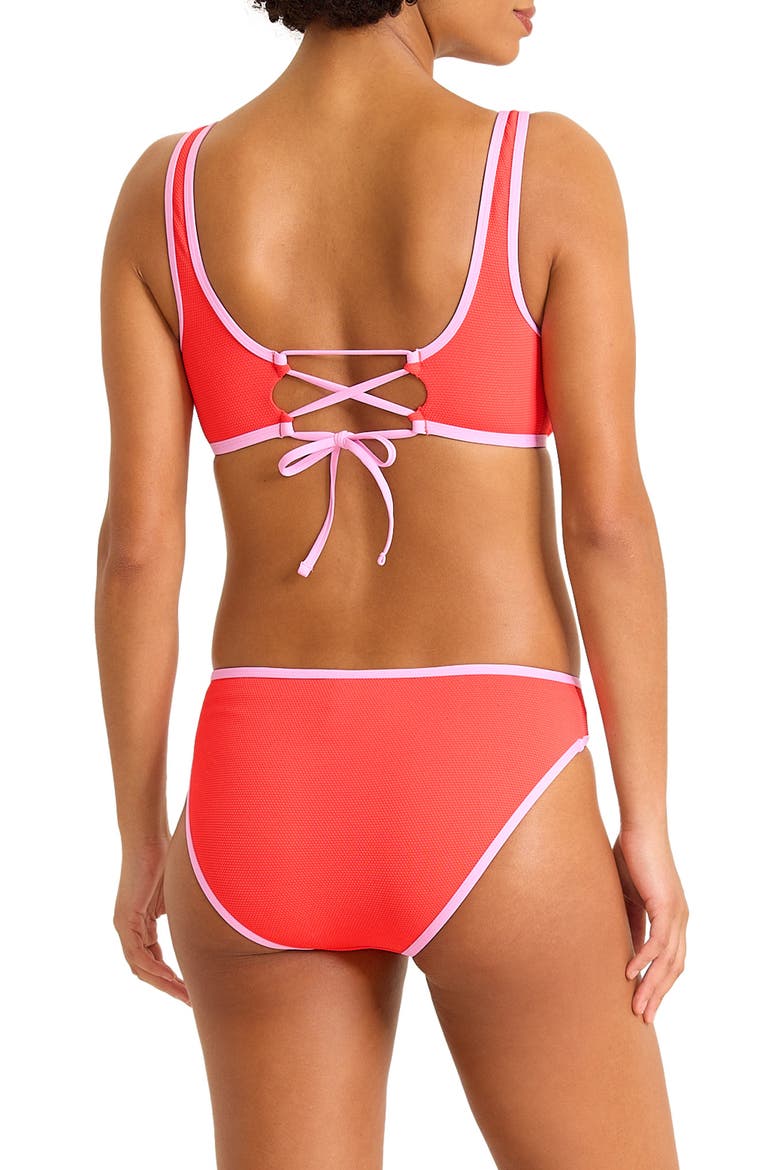 Island Cays Cabana Piqué Hipster UPF 50+ Bikini Bottoms, Alternate, color, CITRUS CORAL