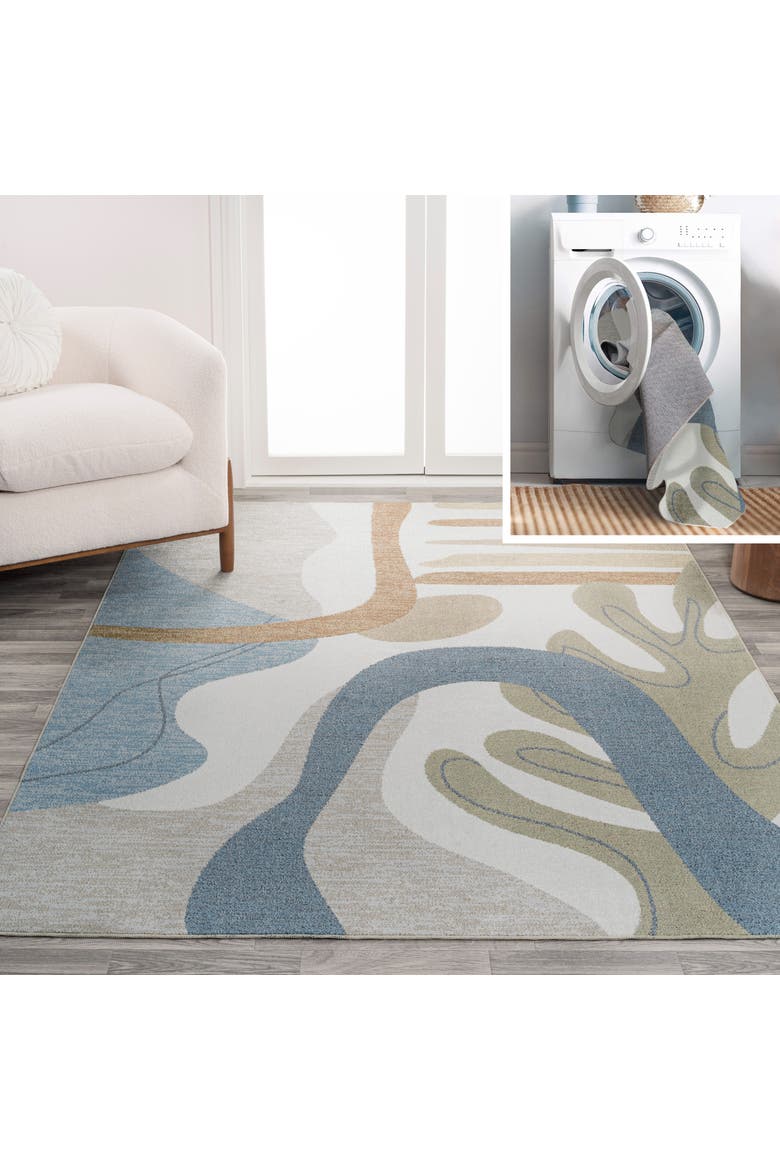 Algae Abstract Glam Botanical Machine-Washable Area Rug, Main, color, Cream/Multi