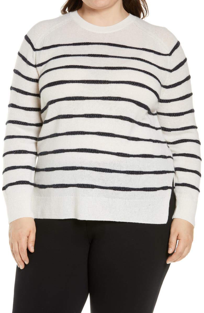 Lafayette 148 New York Stripe Cashmere Blend Sweater, Main, color, 