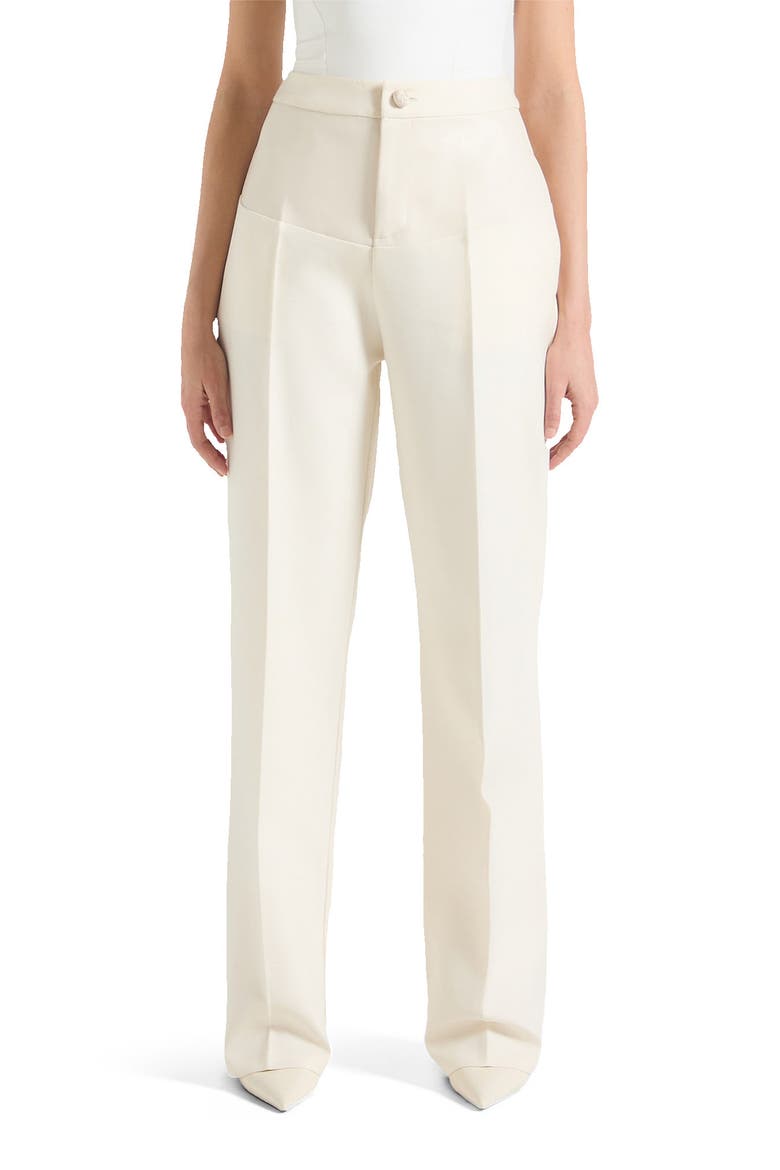 Blanche Leather Panel Tailored Trousers, Main, color, Cream