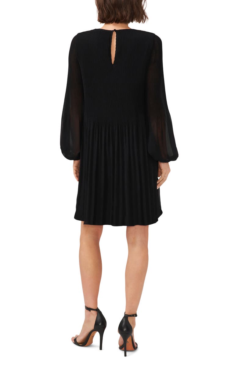 Halogen<sup>®</sup> Plissé Long Sleeve Dress, Alternate, color, Rich Black 060