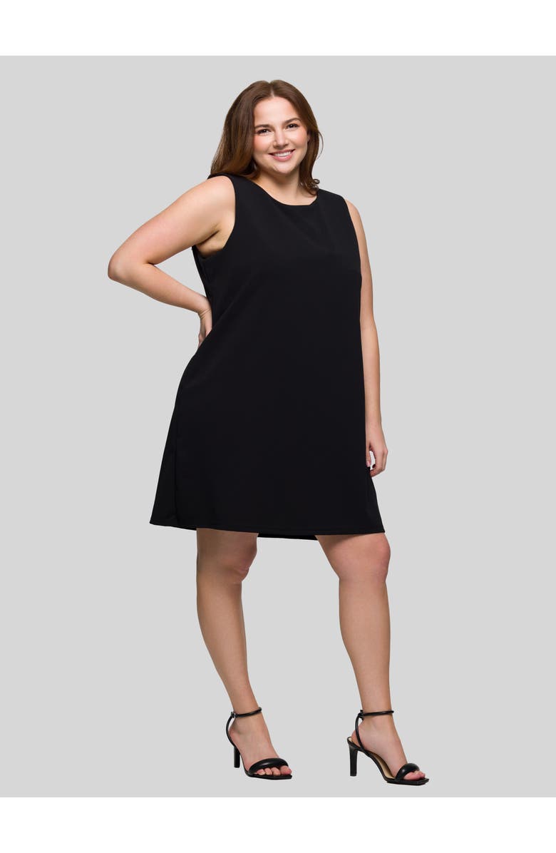 24seven Comfort Apparel Plus Size Solid Round Neck Sleeveless Mini Shift Dress, Alternate, color, Black
