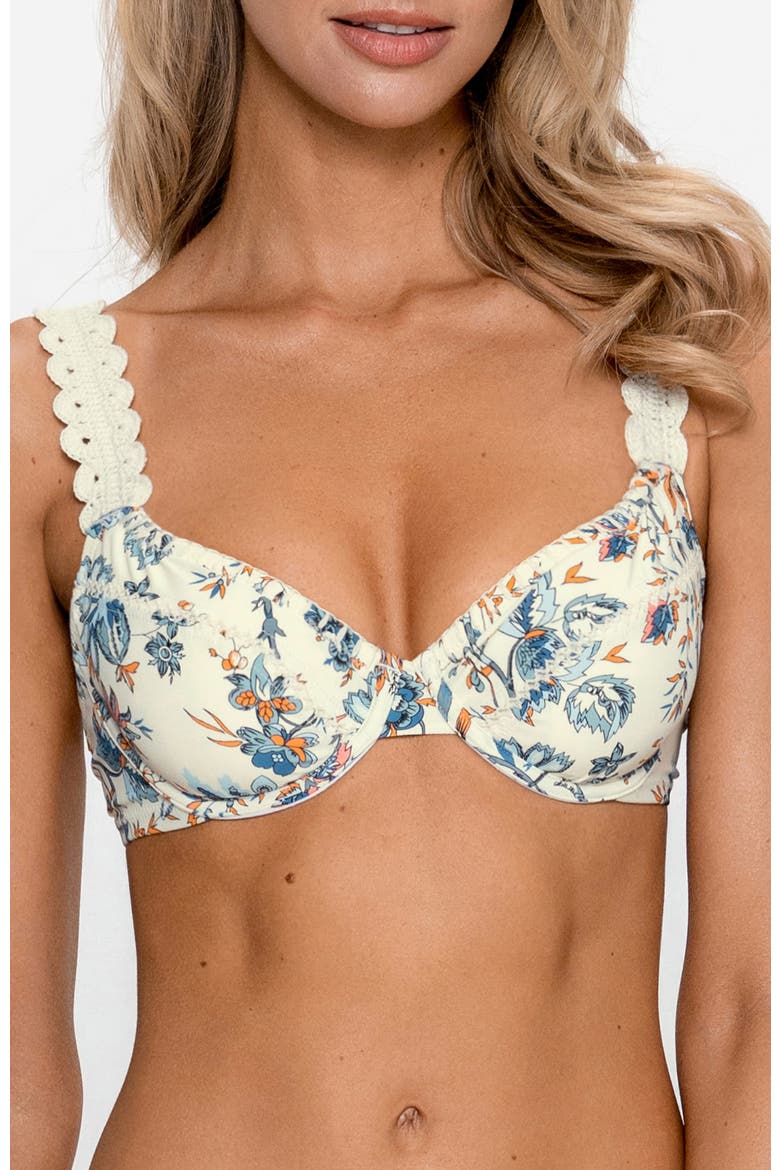 Floral Underwire Bikini Top with Scalloped Straps, Main, color, Beige
