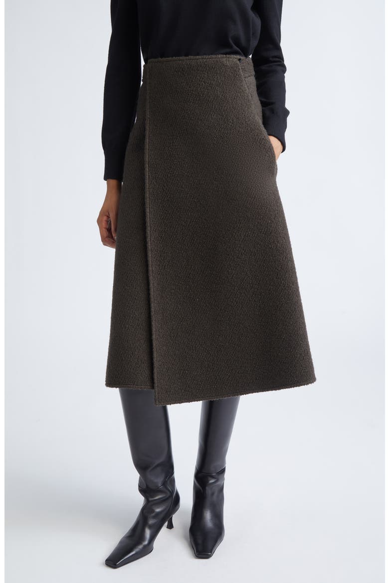 Bodhi Bouclé Twill Wrap Skirt, Main, color, WOOD