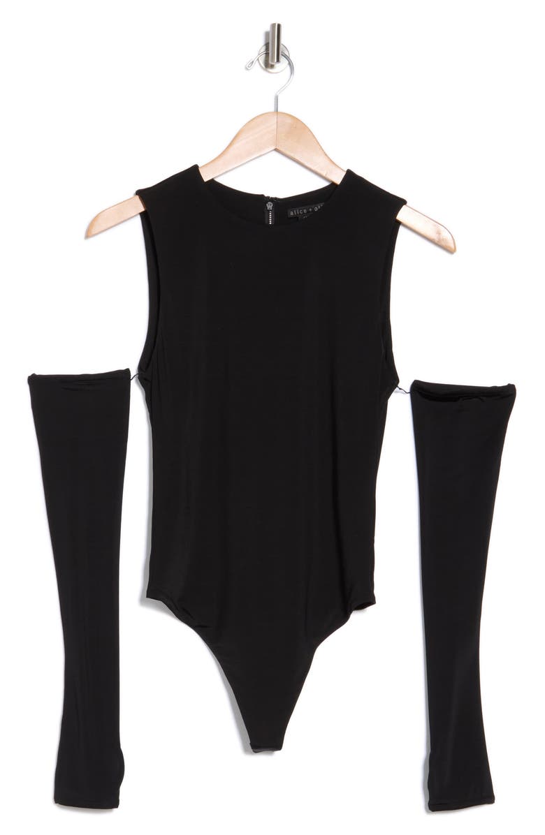 Alice + Olivia Olea Sculpting Cold Shoulder Bodysuit, Alternate, color, Black