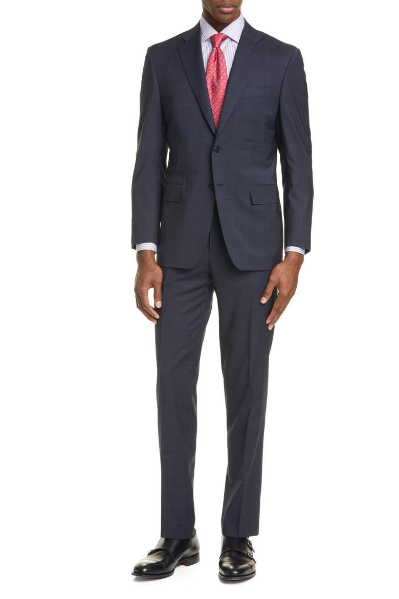 Siena Soft Classic Fit Windowpane Stretch Wool Suit, Main, color, CHARCOAL