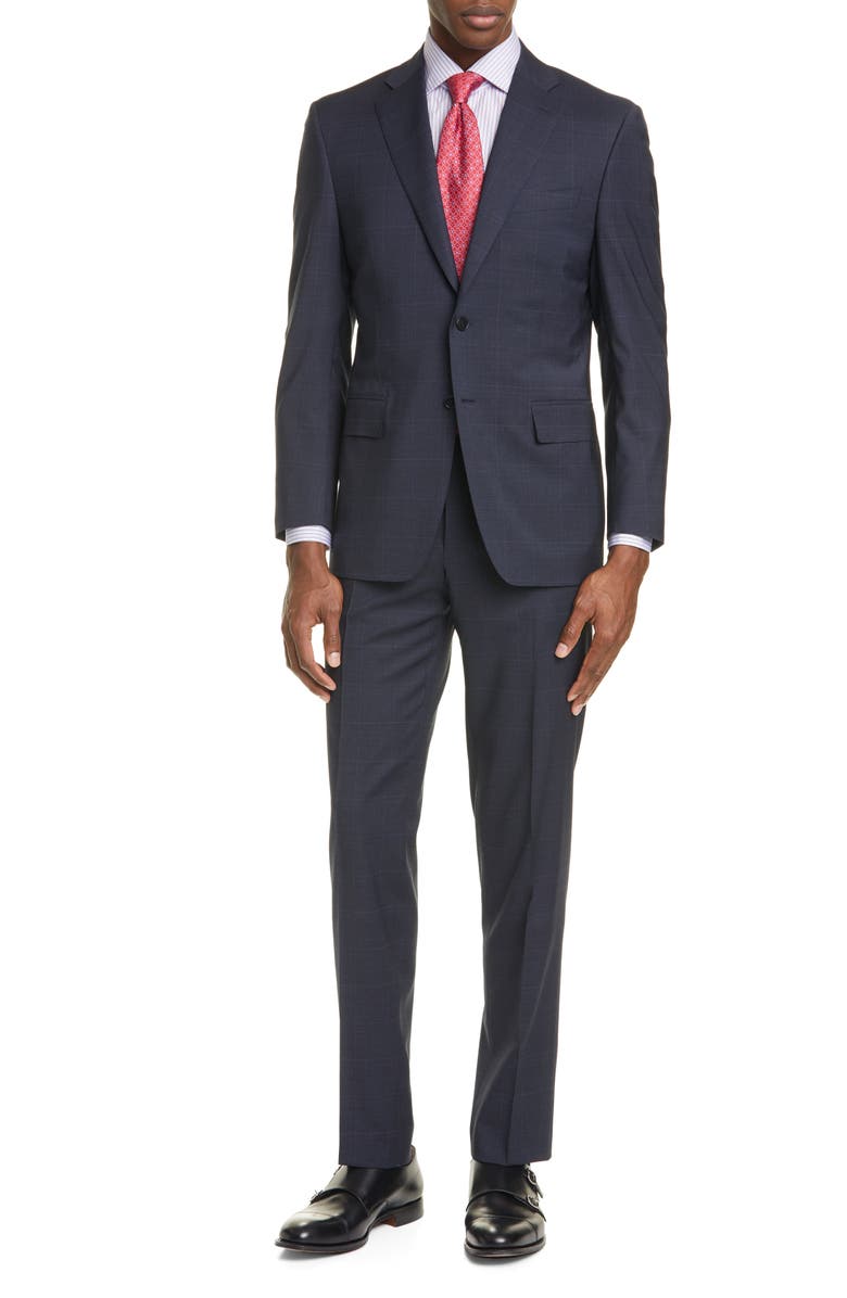 Canali Siena Soft Classic Fit Windowpane Stretch Wool Suit, Main, color, 