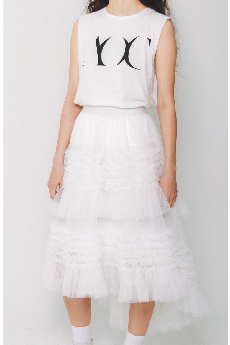 Andrea High-Low Cotton Tulle Skirt, Alternate, color, WHITE