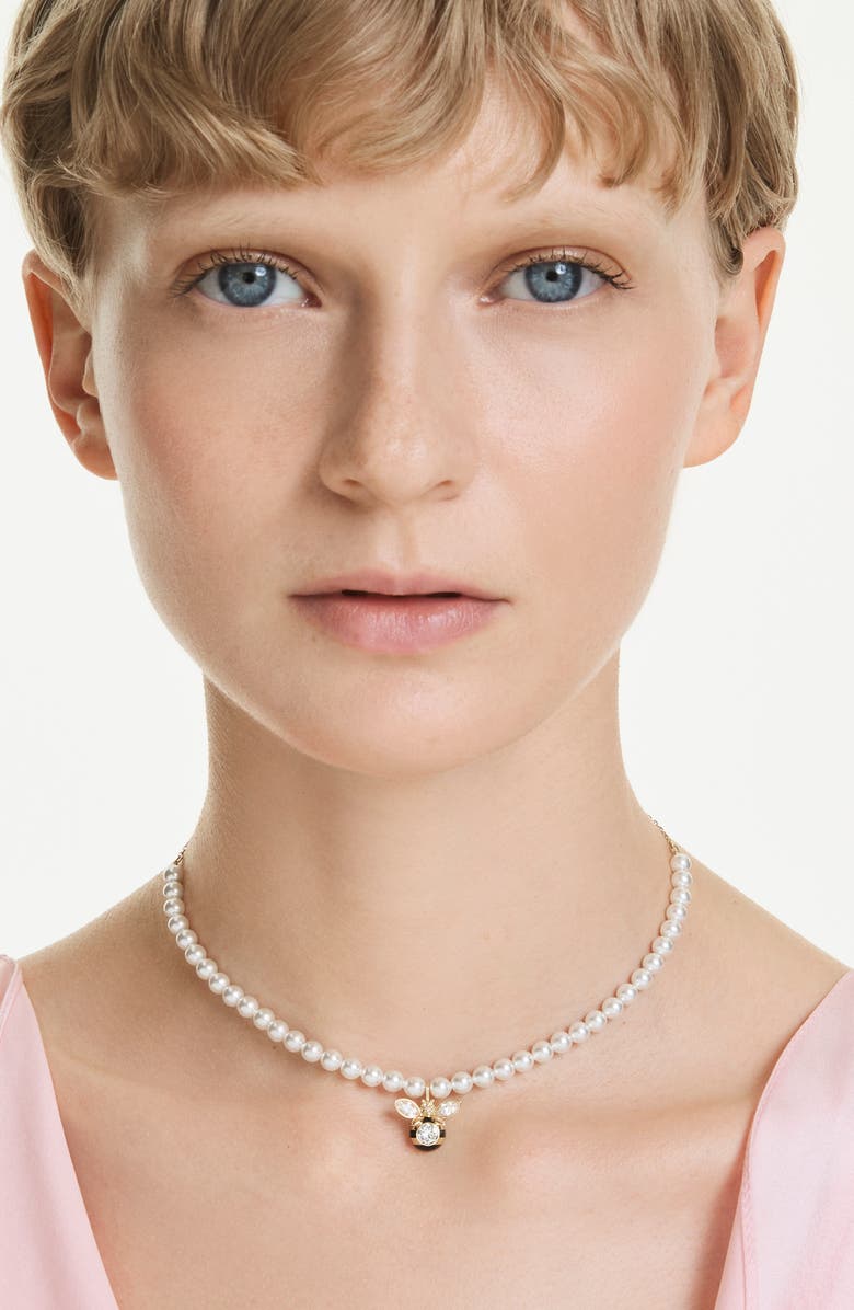 Swarovski Idyllia Bee Pendant Faux Pearl Choker Necklace, Alternate, color, Gold/ Multi
