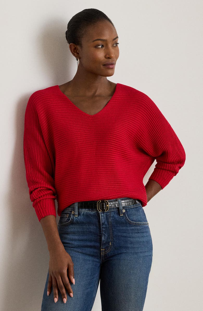 Lauren Ralph Lauren Ottoman Stitch Dolman Sleeve Sweater, Alternate, color, Ralph Red