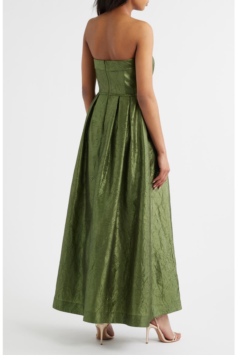 Crushed Taffeta Strapless Gown, Alternate, color, DESERT OLIVE
