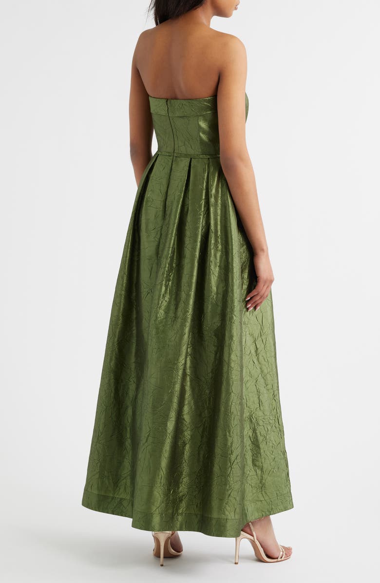 Tahari ASL Crushed Taffeta Strapless Gown, Alternate, color, Desert Olive