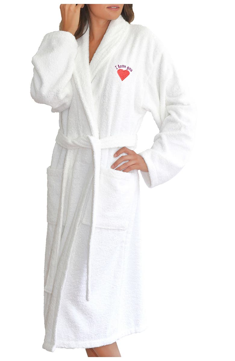 Linum Home Textiles 'I Love You' Embroidered White Terry Bathrobe, Main, color, White