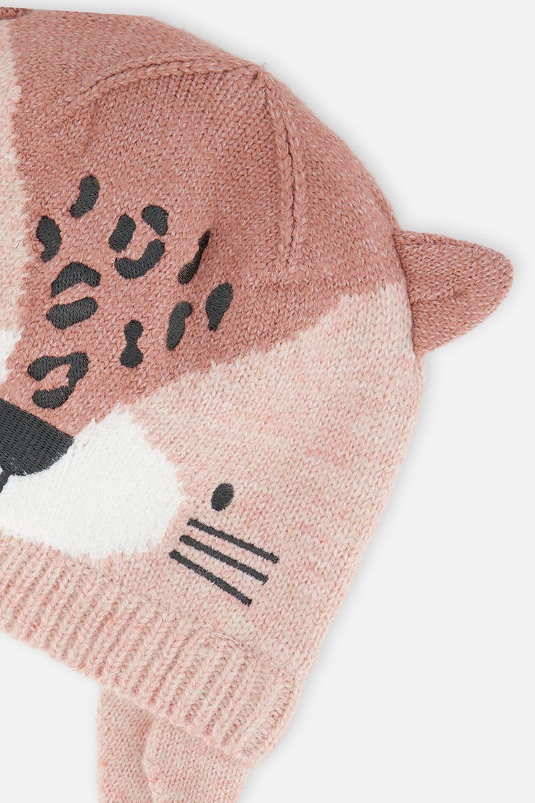 Leopard Face Fleece Lined Ear Flap Winter Knit Hat, Alternate, color, Pale Dusty Pink