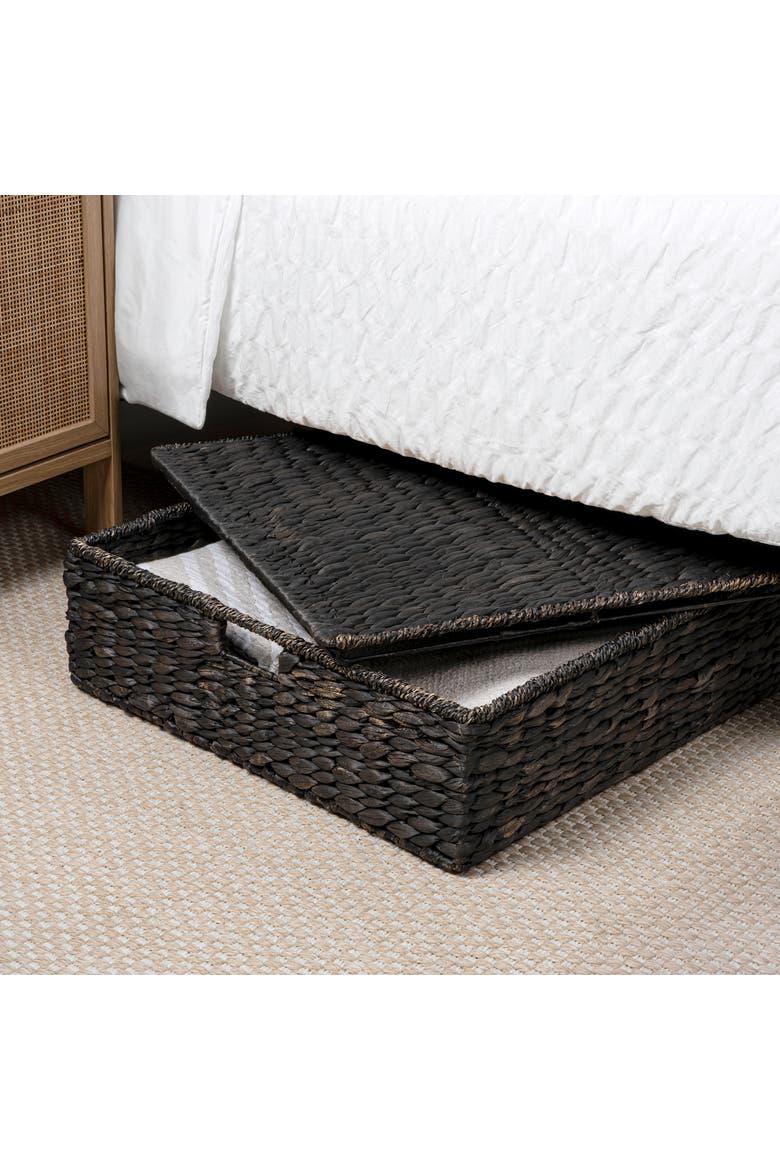 Holden 30" Classic Costal Hand-Woven Hyacinth Wicker Under Bed Storage Basket with Lid, Alternate, color, Black