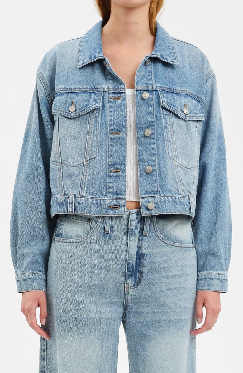 DAZE Bestie Crop Denim Jacket, Main, color, Caught Up