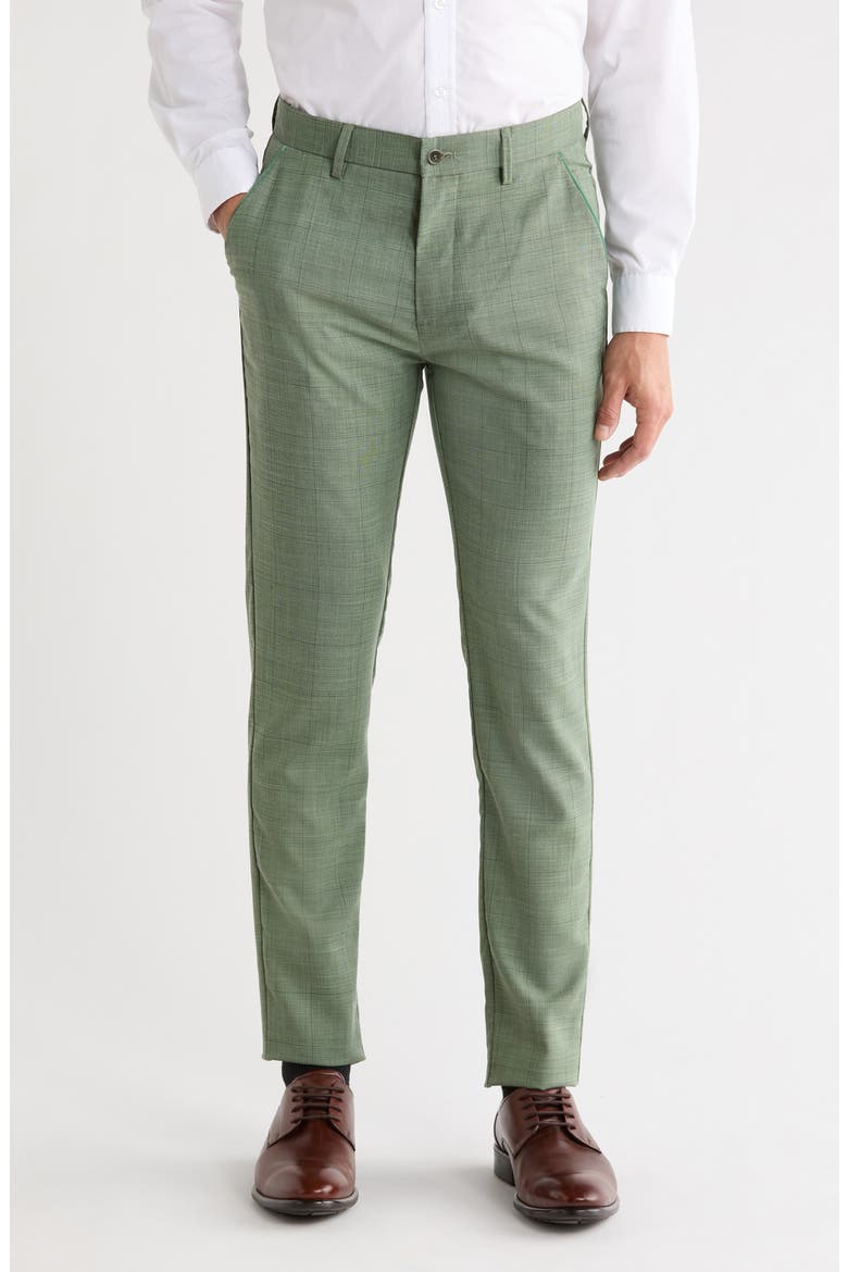 Plaid Straight Leg Trousers, Main, color, GREEN
