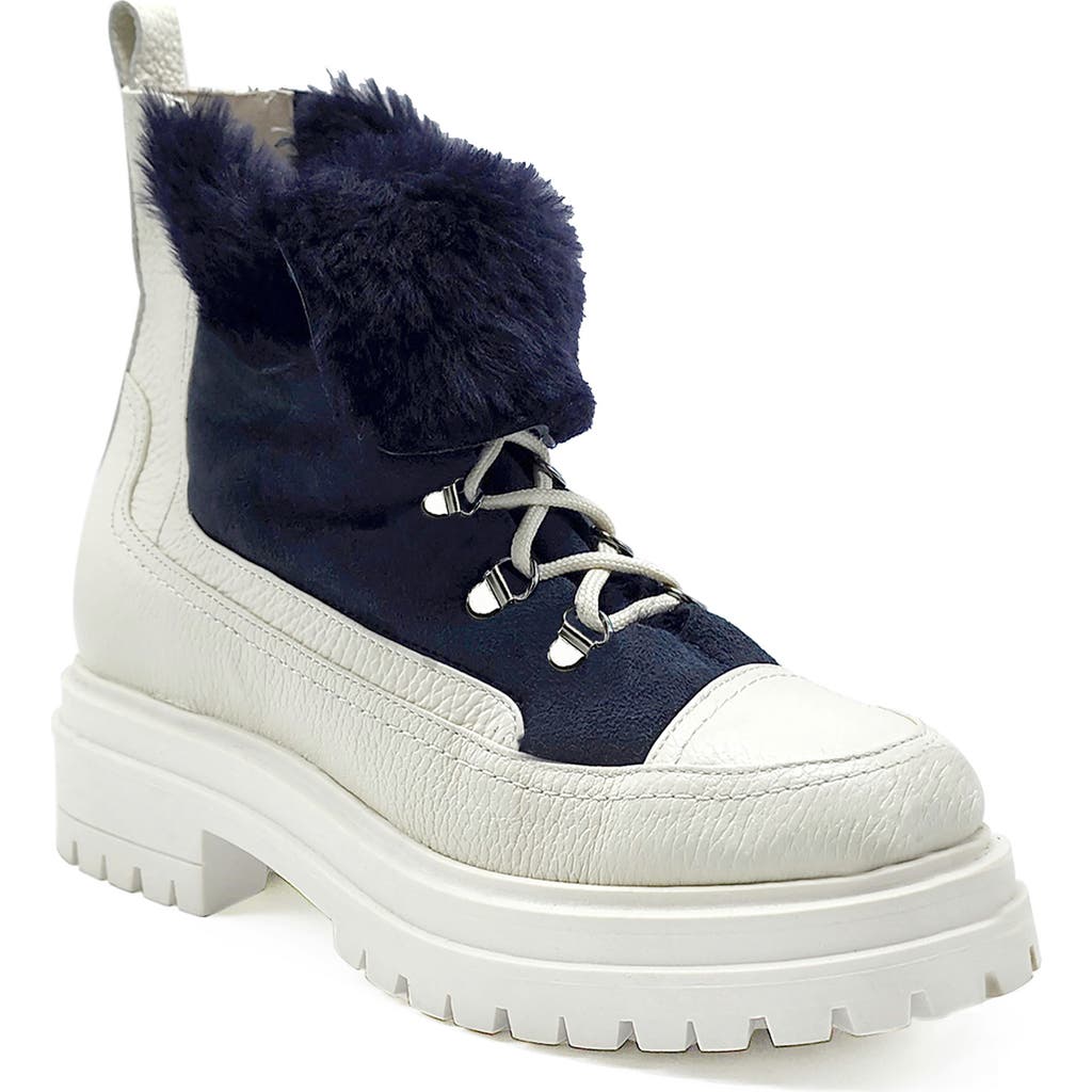 Beautiisoles Francy Genuine Shearling Lined Platform Boot In Navy