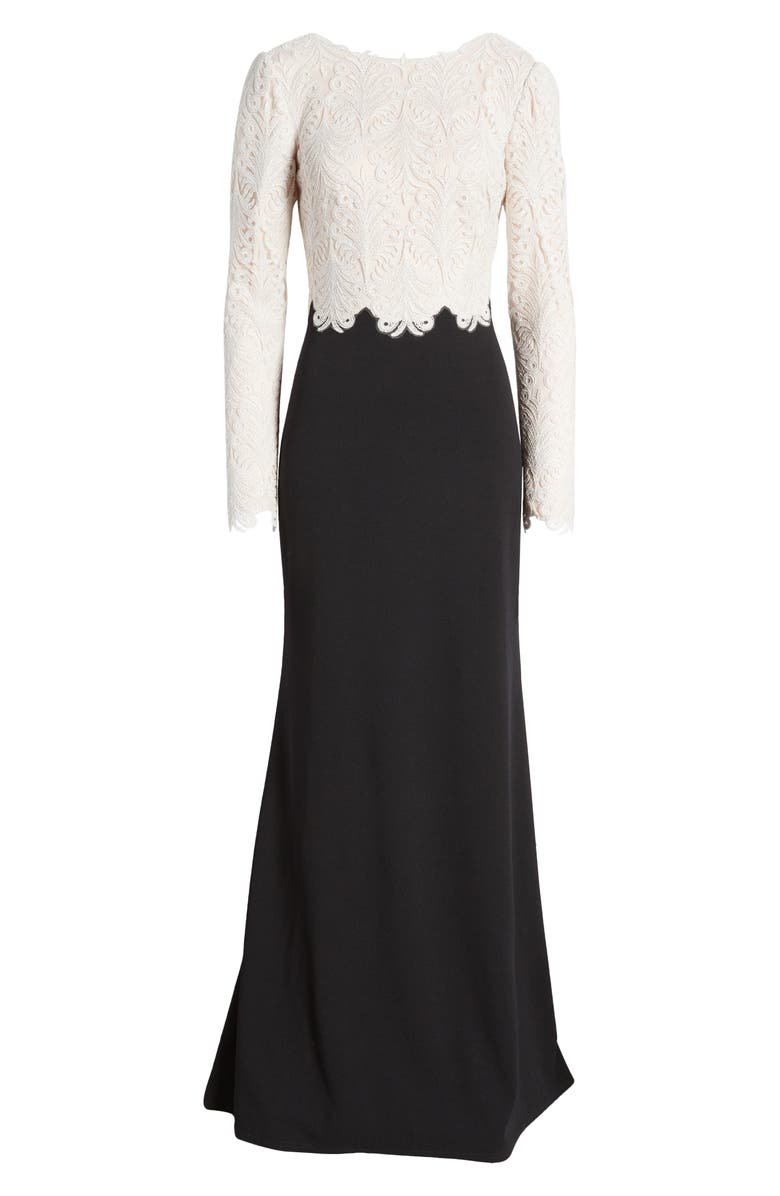 Tadashi Shoji Mixed Media Long Sleeve Gown, Alternate, color, 