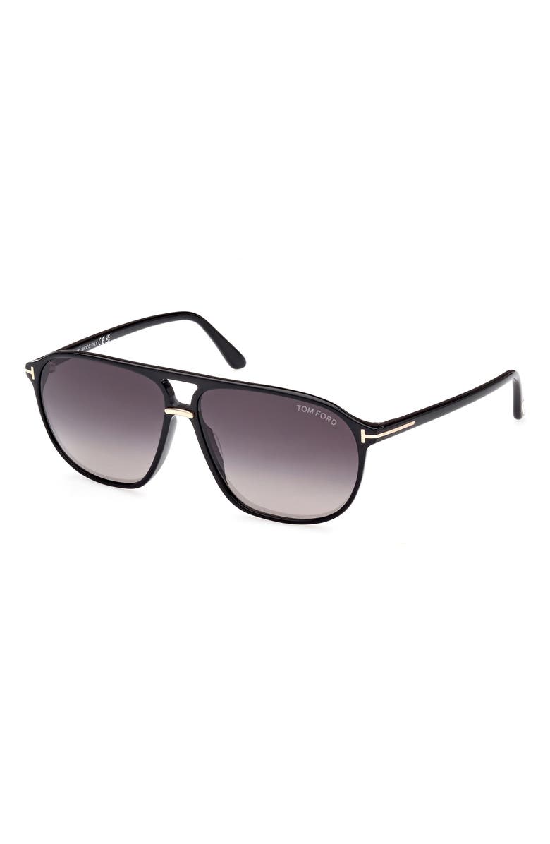 TOM FORD Bruce 61mm Navigator Sunglasses, Alternate, color, Shiny Black / Smoke