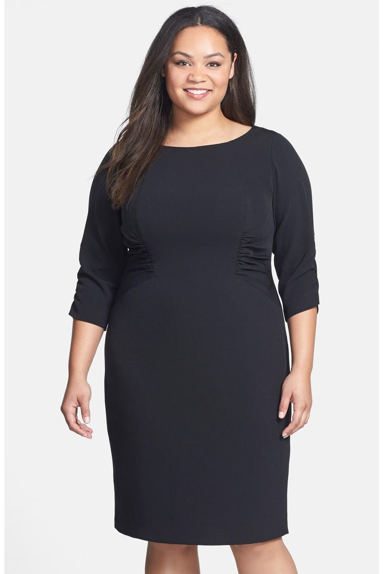Side Ruched Crepe Sheath Dress, Main, color, BLACK