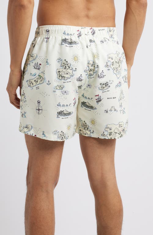 Boardies Treasure Map Mid Length Swim Trunks In Cream