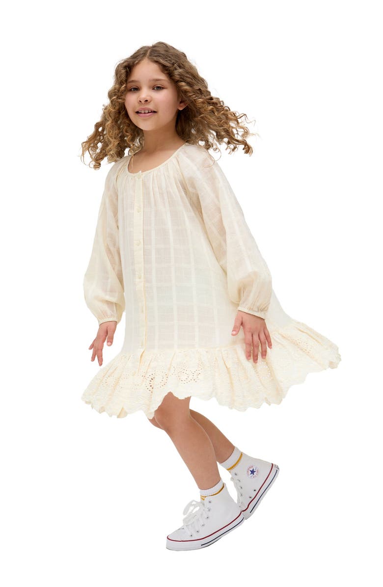 Raffya Kids Olivia Button Down Embroidered Dress, Alternate, color, Ecru