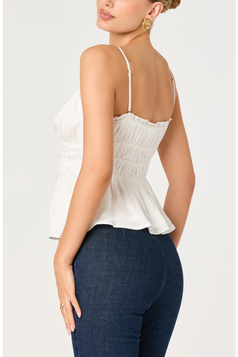 Fabiola Shirred Tie Front Button-Up Peplum Top, Alternate, color, WHITE