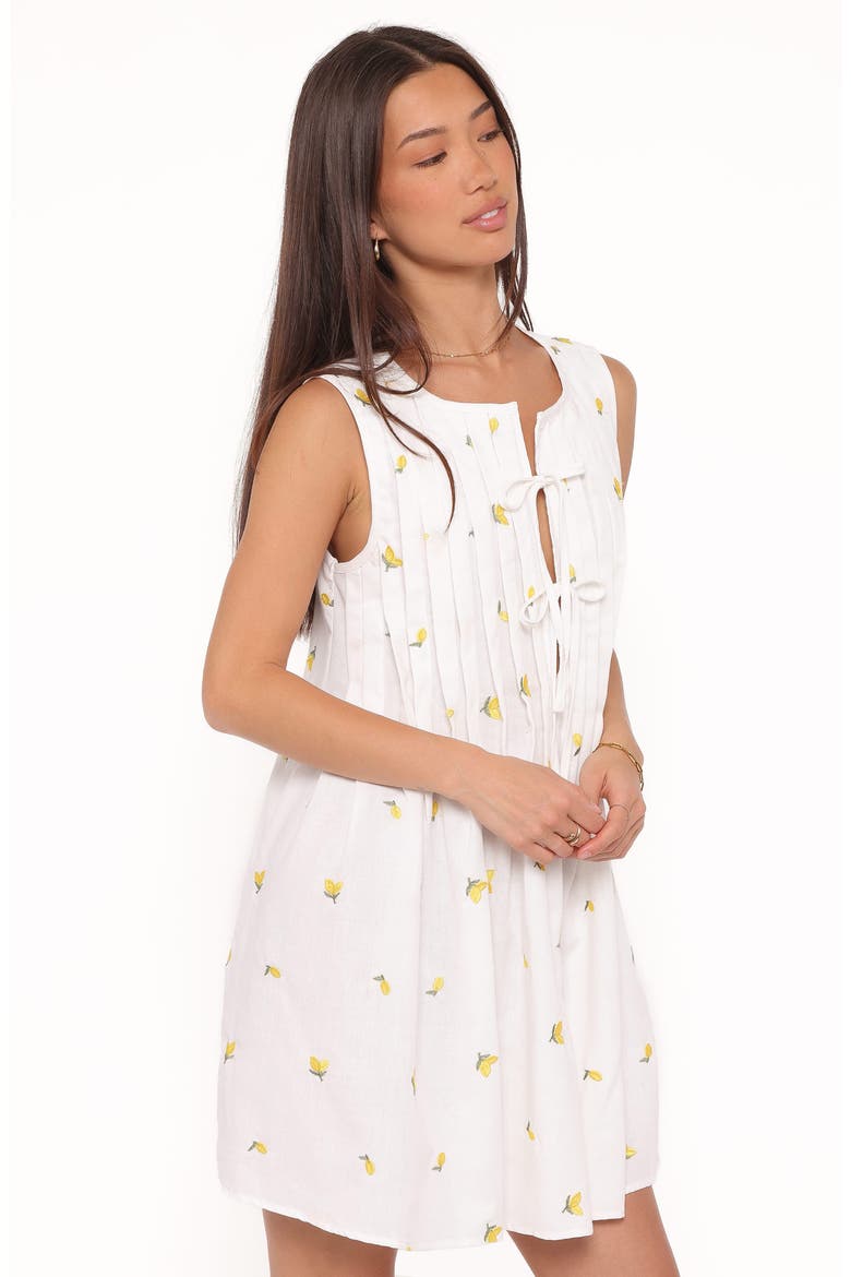 Madeline Embroidered Pintuck Tie Front Minidress, Alternate, color, EMBROIDERED LEMONS