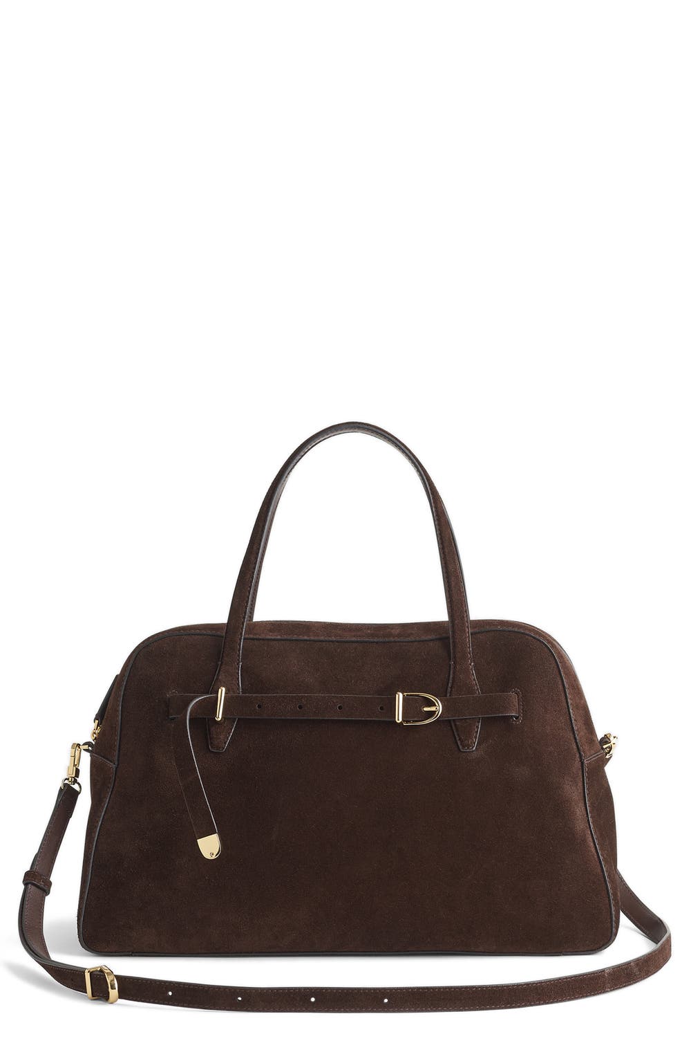 The Belted Suede Satchel, color, DARK CAROB