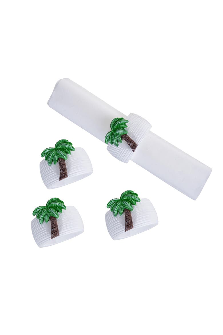 Palm Tree Napkin Rings, Set of 4, Main, color, Green