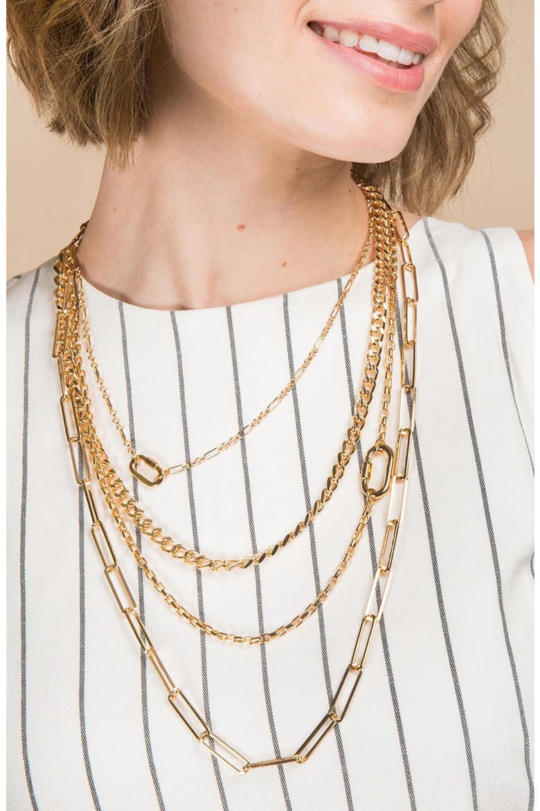 Mixed Chain Link Layered Necklace, Alternate, color, GOLD