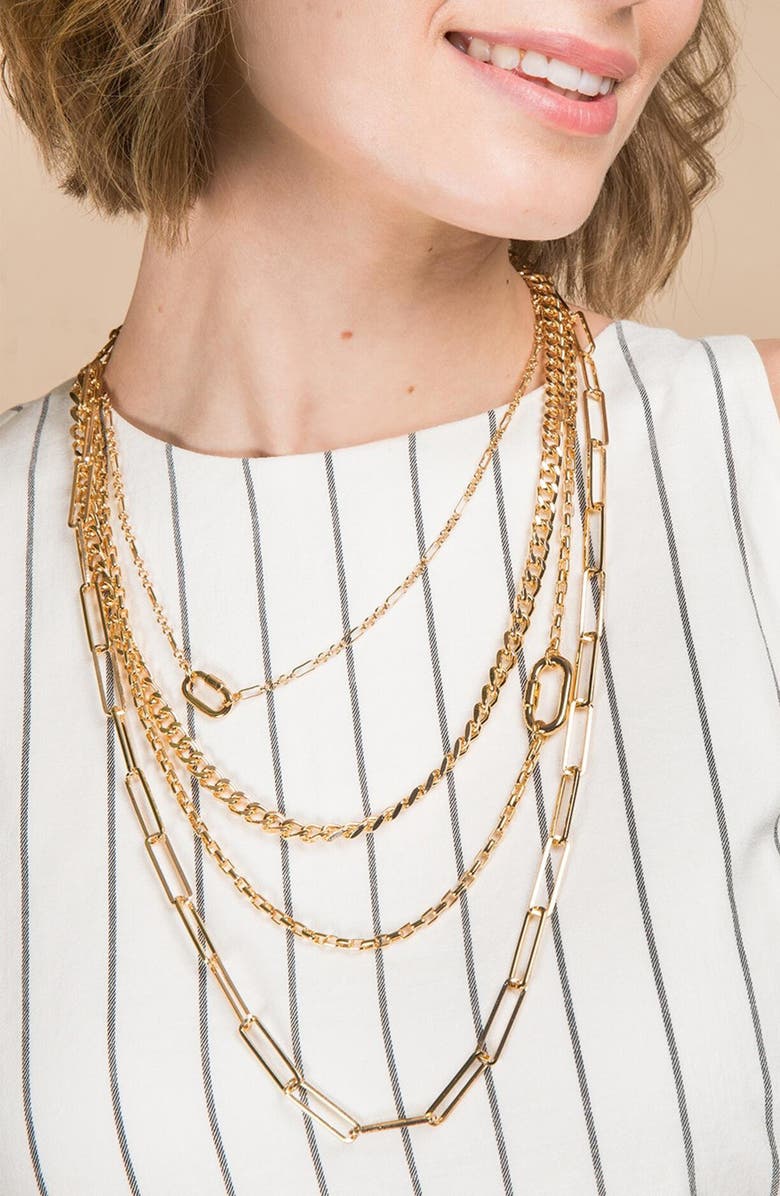 SAACHI Mixed Chain Link Layered Necklace, Alternate, color, Gold