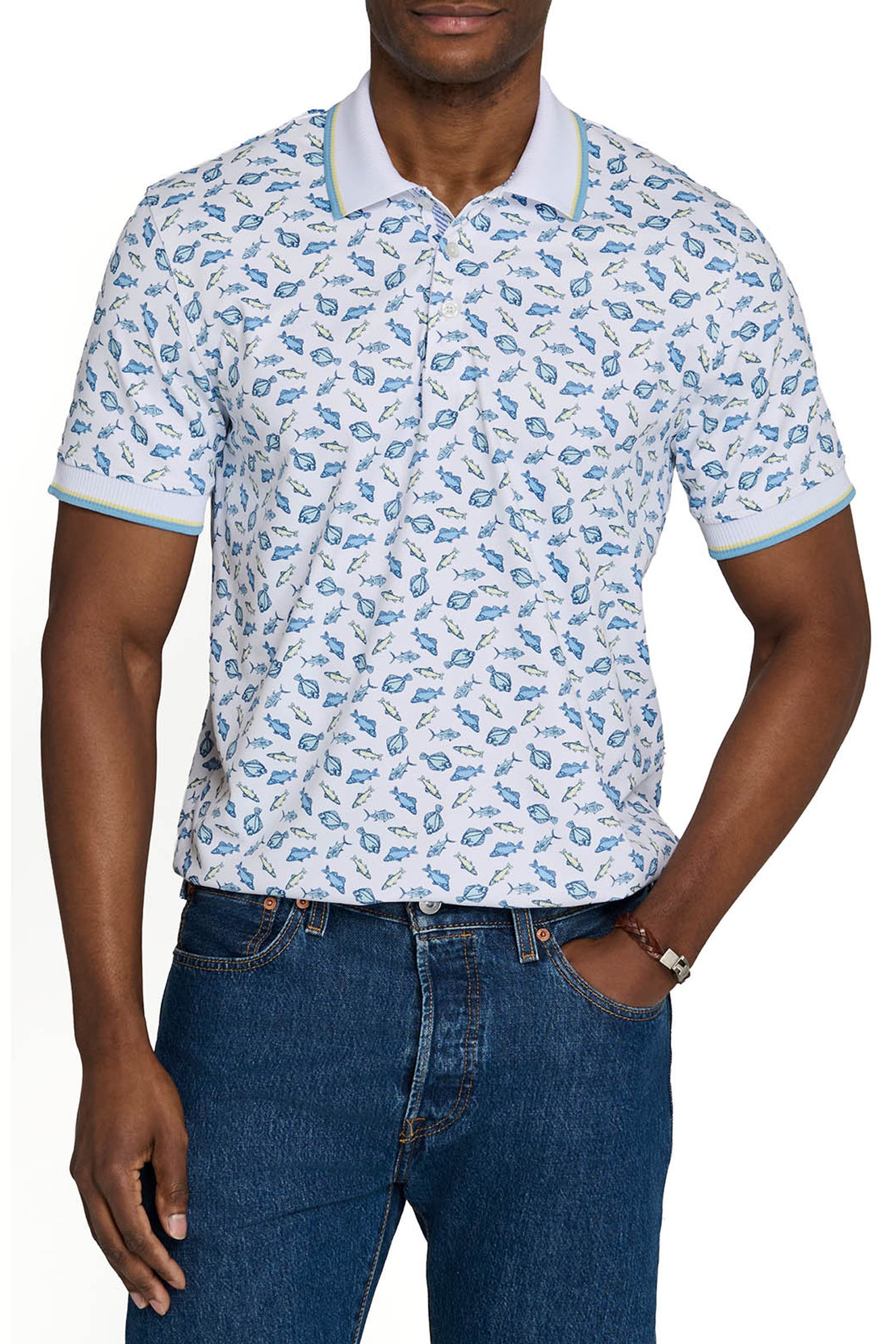 Slim Fish CONSTRUCT Slim Fit Gone Fishing Polo Short Sleeve Shirt (Men) | Nordstrom