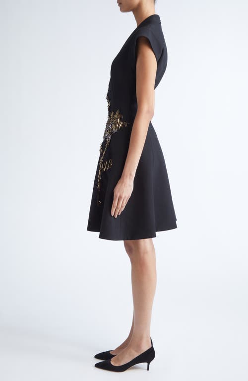 Lela Rose Fishing Lures Embroidered Fit & Flare Cocktail Dress In Black