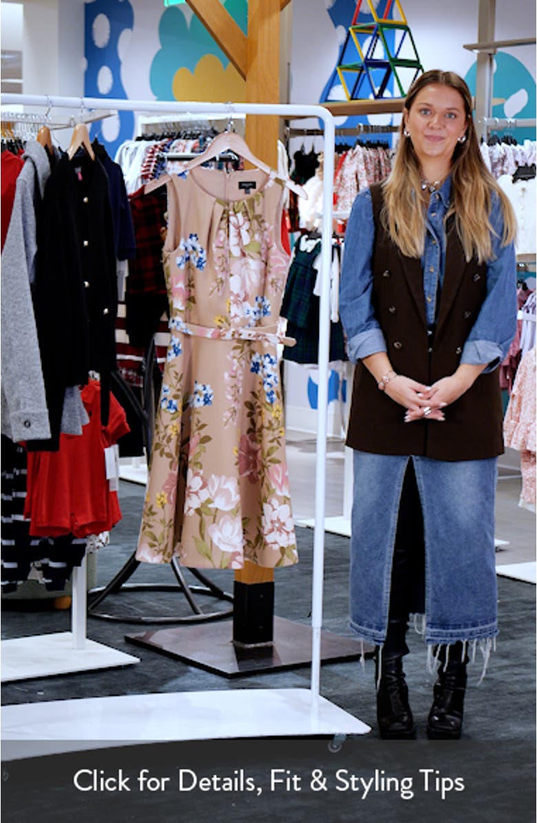 Floral Pleat Neck Sleeveless Fit & Flare Dress, sales video thumbnail