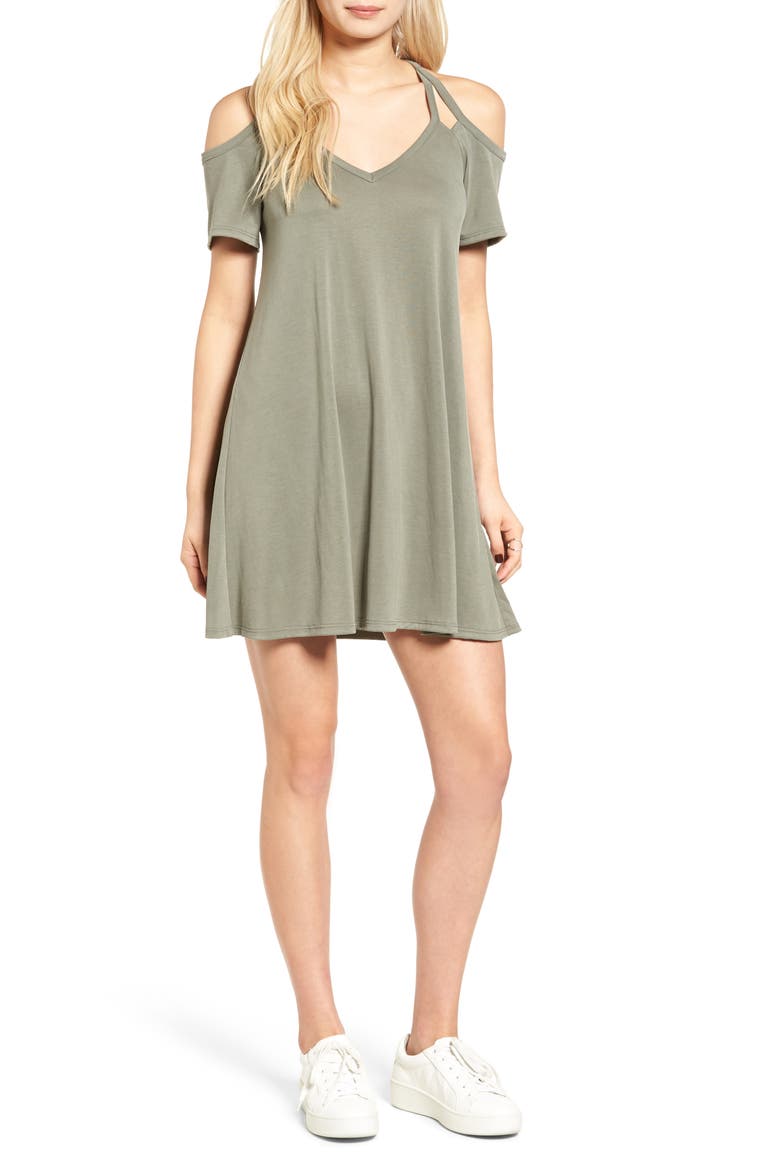 Sofia Cold Shoulder Dress, Main, color, AGAVE GREEN