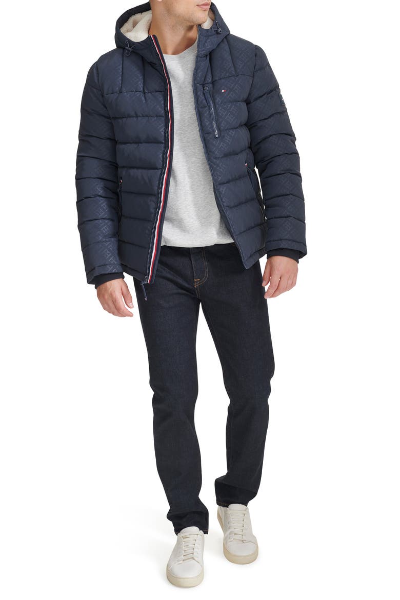Fleece Lined Hooded Puffer Jacket, Alternate, color, BLUE PRINT