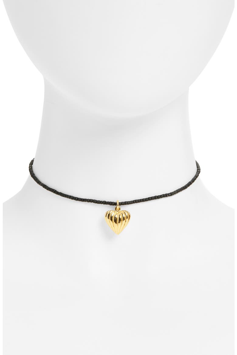 Heart Charm Beaded Necklace, Main, color, JET BLACK