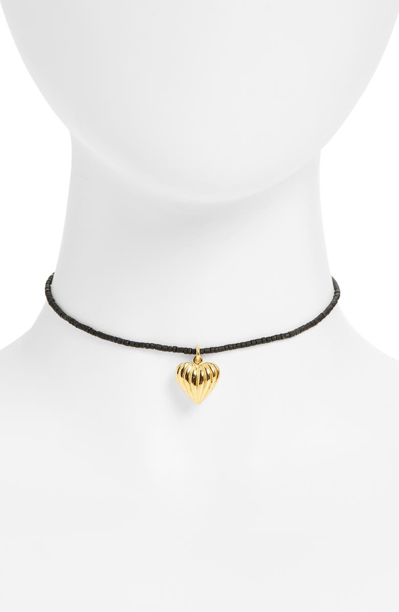Madewell Heart Charm Beaded Necklace, Main, color, Jet Black