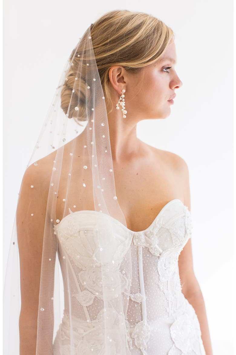 Novalie Imitation Pearl & Crystal Veil (Nordstrom Exclusive), Alternate, color, IVORY